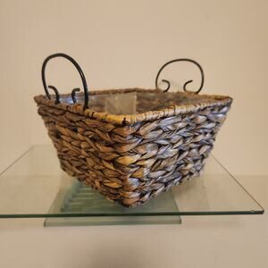 Wicker and Rod Iron Square Basket Lined
